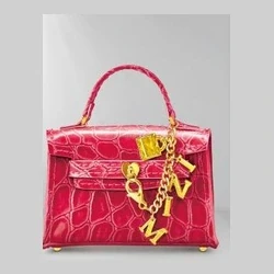Pink croc-effect handbag with gold charms