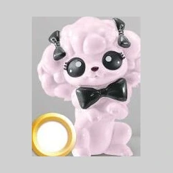 Pink curly dog figure with dark bows