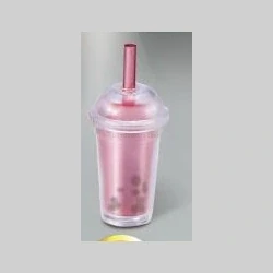 Pink clear drink cup with straw