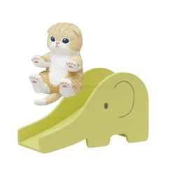 Ginger-and-White Cat with Green Slide