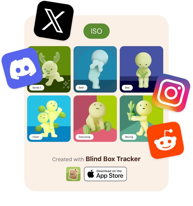Share image showing a collection grid and social icons.